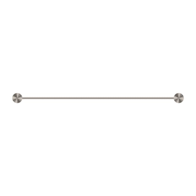 Nero Opal single towel rail in brushed nickel, 800mm long, with simple round wall mounts on white background