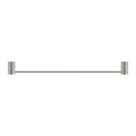 Nero Opal 800mm single towel rail in brushed nickel, front view, with slim round bar and textured wall brackets