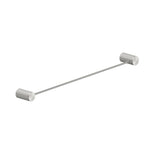 Nero Opal single towel rail 800mm in brushed nickel, with knurled round wall mounts and slim bar on white background
