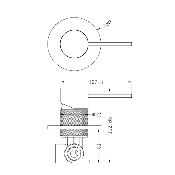 Technical drawing of Nero Tapware Opal shower mixer, showing dimensions and side and top views in graphite finish