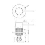 Technical drawing of Nero Tapware Opal shower mixer in brushed nickel, with dimensions and top and side views included