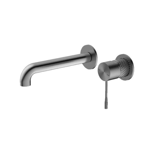 Nero Opal wall basin mixer in graphite, with separate back plate and 185mm spout