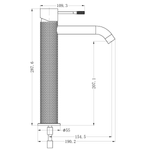 Nero Tapware Opal Tall Basin Mixer technical drawing in graphite, showing side view with dimensions and tall spout for vessel basins