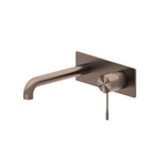 Nero Opal wall basin/bath mixer in brushed bronze, wall-mounted with square backplate and round lever handle
