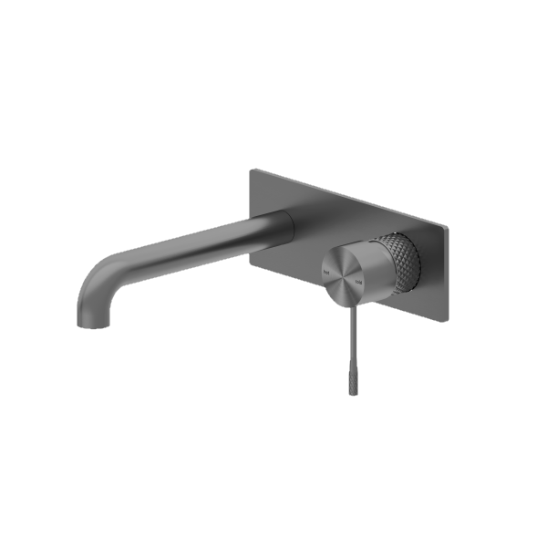Nero Opal wall basin/bath mixer in graphite, with wall plate, single lever and 185mm spout in a modern gunmetal finish