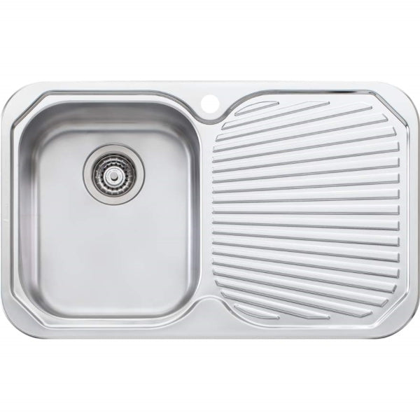 Oliveri Petite stainless steel single bowl topmount kitchen sink with right-hand drainer, top view