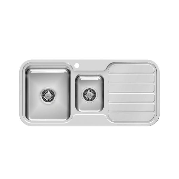 Phoenix 1000 Series stainless steel 1-1/3 bowl kitchen sink with right-hand drainer and 1 taphole, top view