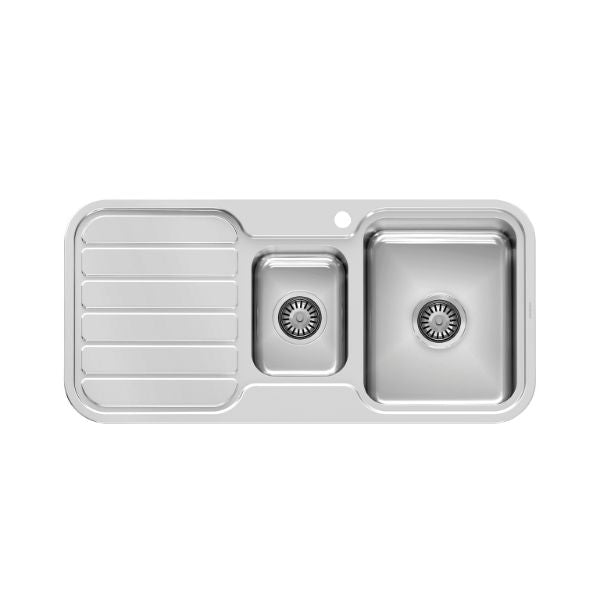 Phoenix 1000 Series stainless steel 1-1/3 bowl inset kitchen sink with left drainer and 1 taphole, top view