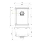 Phoenix 2000 Series single bowl stainless steel sink technical drawing, 411 x 461mm, top and side views with dimensions
