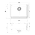 Phoenix 2000 Series single bowl stainless steel sink technical drawing, 588 x 461mm, with top and side views and dimensions