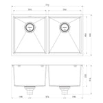 Phoenix 4000 Series double bowl kitchen sink technical drawing in stainless steel, 772 x 446mm, top and side views