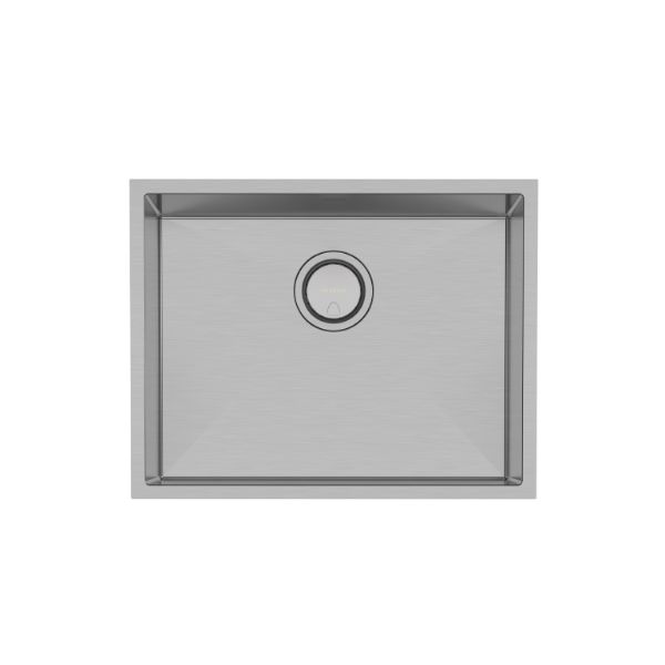 Phoenix 4000 Series stainless steel single bowl kitchen sink, brushed finish, top view with centre waste hole
