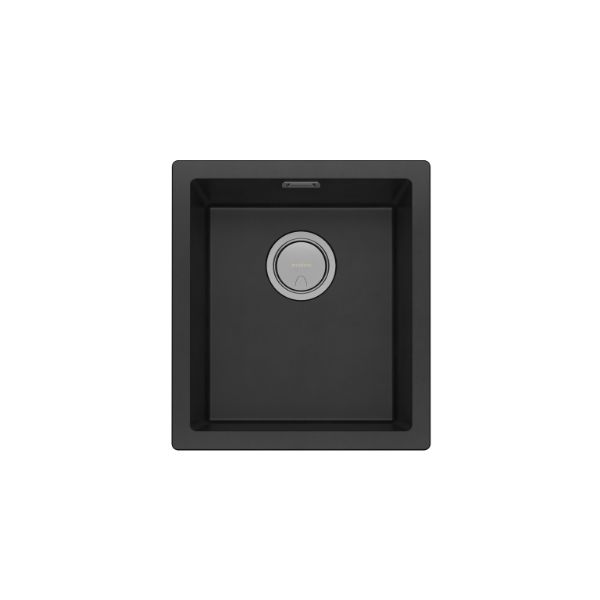 Phoenix 5000 Series single bowl kitchen sink in matte black with centre waste and overflow