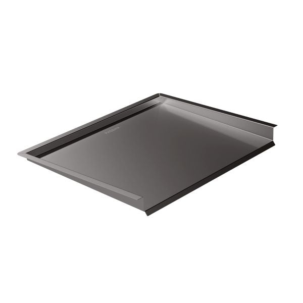 Phoenix Benchtop Drainer Tray in brushed black, stainless steel kitchen sink accessory on white background