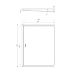 Technical drawing of Phoenix benchtop drainer tray, brushed stainless steel, with dimensions and side profile view