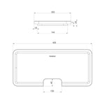 Phoenix chopping board technical drawing, rectangular ash wood sink accessory, 435mm x 202mm, top and side views, white background