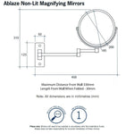 Thermogroup Ablaze magnifying shaving mirror technical drawing, chrome wall arm, round 200mm head, 1x and 5x mag