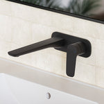 Caroma Contura II wall basin/bath mixer in matte black, wall-mounted with lever handle, shown above a bathroom basin.