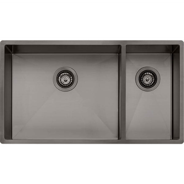 Oliveri Spectra gunmetal 1 & 1/2 bowl stainless steel kitchen sink, top view