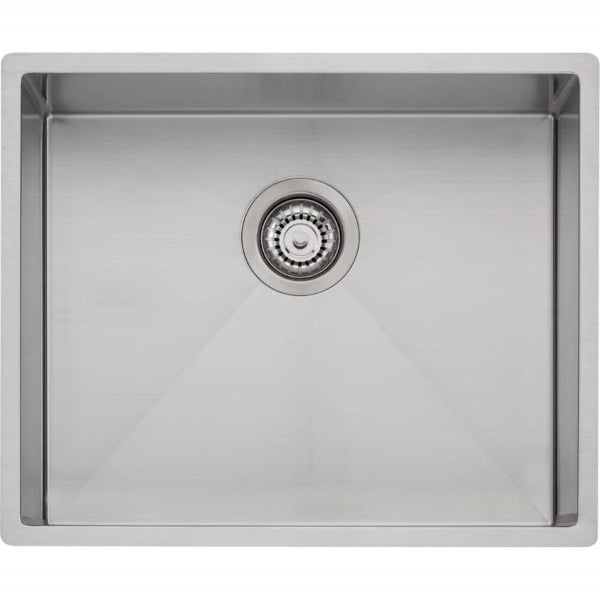 Oliveri Spectra single bowl stainless steel kitchen sink, top view with centred waste outlet