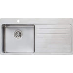 Oliveri Sonetto stainless steel topmount kitchen sink, single bowl with right-hand drainer and 1 tap hole