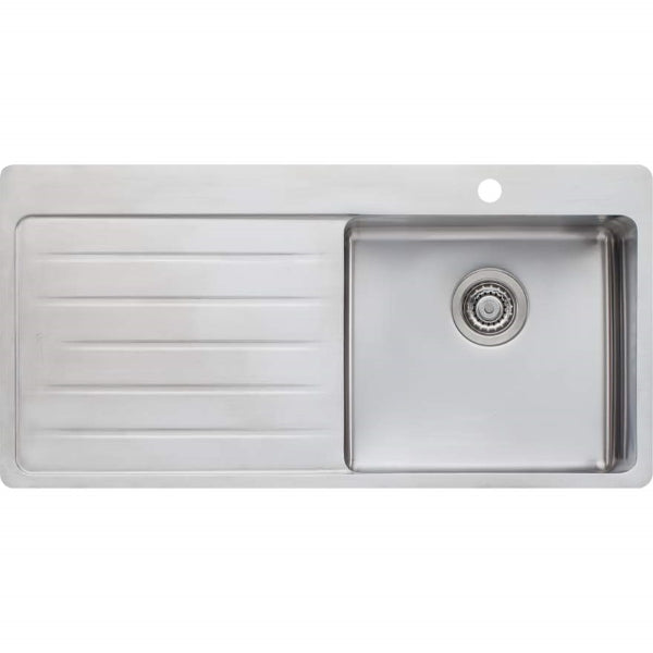 Oliveri Sonetto stainless steel topmount kitchen sink, single bowl with left drainer and 1 tap hole