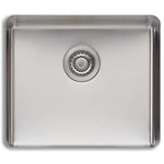 Oliveri Sonetto large single bowl undermount sink in brushed stainless steel, top view with centre waste outlet