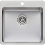 Oliveri Sonetto stainless steel topmount kitchen sink, single bowl with 1 tap hole, front view
