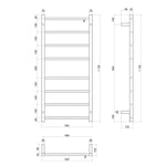 Technical drawing of Thermogroup 8 bar heated towel ladder in brushed stainless steel, showing 530mm width and 1120mm height with dimensions.