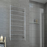 Thermogroup 8 bar brushed stainless steel heated towel ladder, wall mounted in a modern bathroom