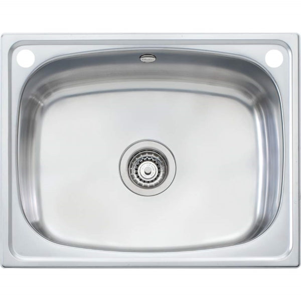 Oliveri stainless steel laundry tub, 45L, top view with 2 tap holes and overflow