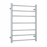 Thermogroup polished stainless steel heated towel ladder, 7-bar, round rails, 600mm wide, wall-mounted