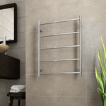 Thermogroup polished stainless steel non-heated round towel rail with 5 bars, wall-mounted in bathroom view