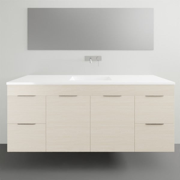 Timberline Bargo wall hung vanity with white ceramic top and integrated basin, in light woodgrain finish, front view