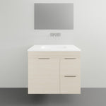 Timberline Bargo wall hung vanity with white Alpha ceramic top and beige woodgrain finish, front view