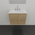 Timberline Florida wall hung ensuite vanity with white ceramic top and woodgrain cabinet, front view