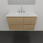 Timberline Florida wall hung ensuite vanity with white ceramic top and woodgrain cabinet, front view