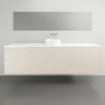 Timberline Grange wall hung vanity in light woodgrain with white top and basin, front view