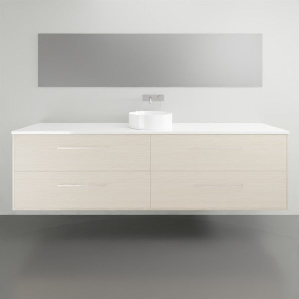 Timberline Grange wall hung vanity in light woodgrain with white top and basin, front view