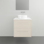 Timberline Grange wall hung vanity, light woodgrain finish with white top and round basin, front view