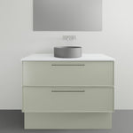 Timberline Henley Kent floor standing vanity in pale green with white above counter basin, front view