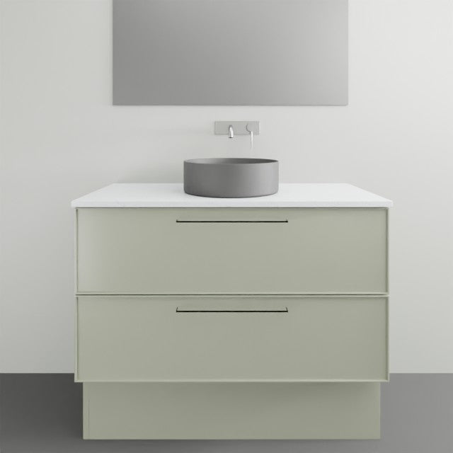 Timberline Henley Kent floor standing vanity in pale green with white above counter basin, front view