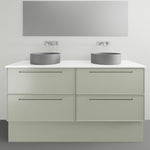 Timberline Henley Kent floor standing vanity in pale green with white top and twin round above counter basins