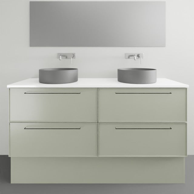 Timberline Henley Kent floor standing vanity in pale green with white top and twin round above counter basins