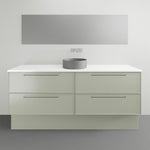 Timberline Henley Kent floor standing vanity in pale green with white top and above-counter basin, front view