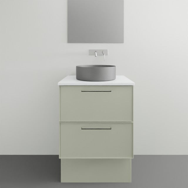 Timberline Henley Kent floor standing vanity with white top and grey above counter basin, front view