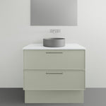 Timberline Henley Kent floor standing vanity in pale green with white top and round above counter basin, front view