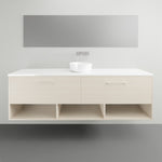 Timberline Kansas wall hung vanity in pale timber finish with white above-counter basin and open shelves