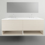 Timberline Kansas wall hung vanity with Regal Acrylic top, 1800mm double bowl, light woodgrain finish with mirror above