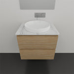 Timberline Nevada Plus wall hung vanity with white round above counter basin, woodgrain finish and marble-look top
